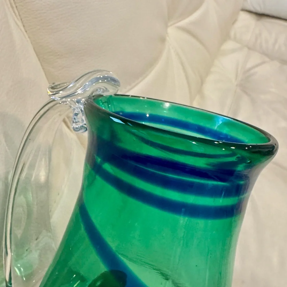 Signed Hand Blown Art Glass Green and Blue with Pontil Mark and Signature - Picture 6 of 8